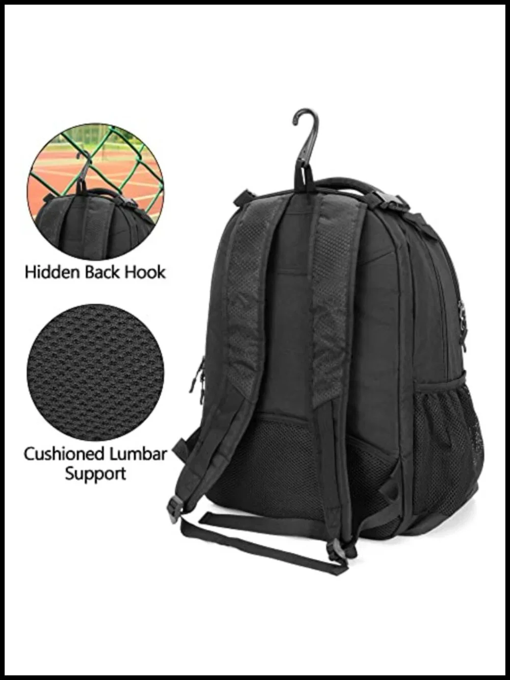 Tennis Backpack for 2 Rackets with Shoe Compartment, Nylon Pickleball Bag